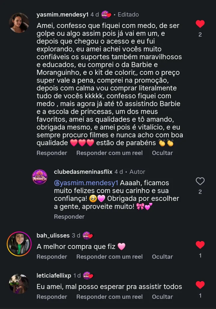 Comentário de cliente elogiando a qualidade e o suporte